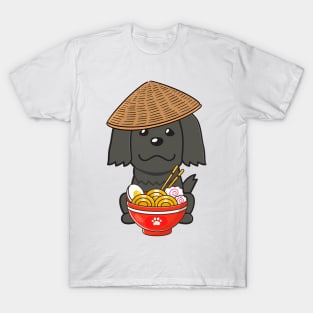 Funny Black Dog Eating Noodles T-Shirt